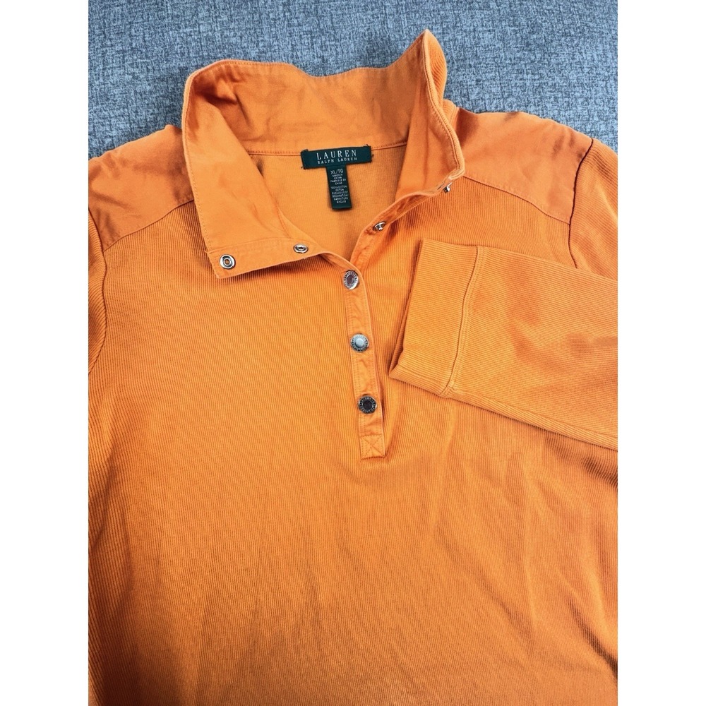 Ralph Lauren Women's Orange Henley Shirt Monk neck XL Pullover Cotton sweater